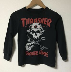 THRASHER magazineスラッシャー マガジン FLAKE SKATE ROCK Kid’s キッズ ロングスリーブ Tシャツ 長袖 ブラック 120