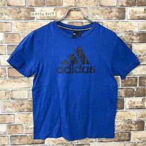 adidas アディダス キッズ 定番 ビッグロゴ プリント 半袖Tシャツ ブルー 青 160 スポーティー ベーシック