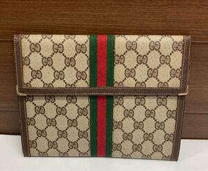 GUCCI グッチ ♪ シェリーライン GG柄 クラッチバッグ オールドグッチ PVC × レザー セカンドバッグ ポーチ