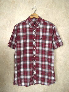 FRED PERRY Bold Check Shirt◆メンズSサイズ(実寸M程度)/半袖シャツ/えんじ色/白/チェック/M9351/フレッドペリー