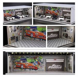 ①ガレージ　駐車場　6台収納　ジオラマ　1/64 トミカサイズ　レア　JDM イニシャルD Hot Wheels ワイルドスピード　90 80スープラ R34GTR