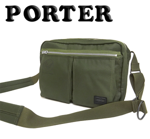 【未使用 超美品】 ポーター PORTER 斜めがけショルダーバッグ 鞄 フライングエース キャンバス カーキ グリーン 吉田カバン ポケット多め