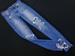 AMERICAN EAGLE アメリカンイーグル ダメージ加工 ストレッチ スキニー デニムパンツ size0/青 ■■ ☆ eha9 レディース