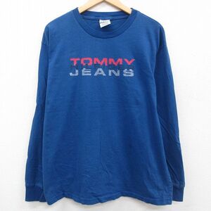 XL/古着 トミーヒルフィガー 長袖 ビンテージ Tシャツ メンズ 90s ビッグロゴ 大きいサイズ コットン クルーネック 青 ブルー 23sep19