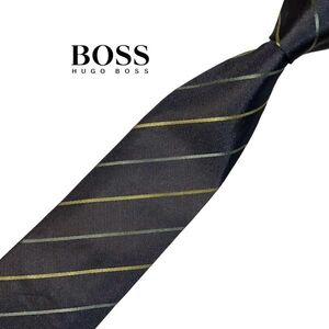 HUGO BOSS 高級ネクタイ ストライプ柄 スモーキーブラック系 レジメンタル ヒューゴボス USED メンズ服飾小物 中古 t793