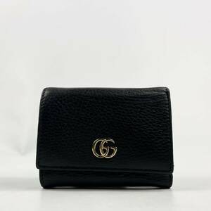 1円〜【入手困難品】 GUCCI グッチ 3つ折り財布 GG マーモント ブラック 黒 レザー メンズ レディース コンパクトウォレット