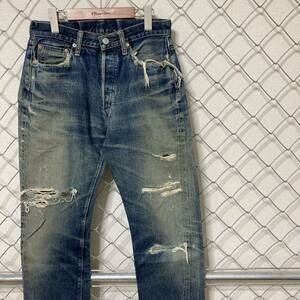 DENIME ドゥニーム 革パッチ クラッシュ デニムパンツ ジーンズ 31