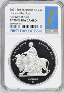 2021年 セントヘレナ ウナとライオン 2ポンド 2オンス プルーフ銀貨 NGC PF70 ULTRA CAMEO First Day of Issue マスターピースコレクション