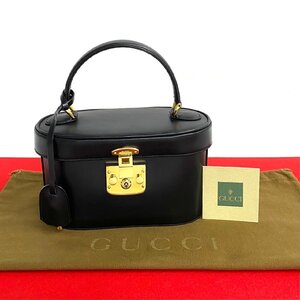 極 美品 希少品 GUCCI グッチ オールドグッチ レディロック カーフ レザー 本革 ハンドバッグ バニティバッグ ブラック 黒 18610