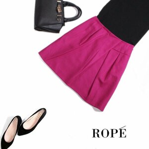 美品 ROPE’ ロペ ■ 秋 冬 きれい色 毛83％ 厚みあり Aライン タック ウールスカート 36 7号 濃いピンク
