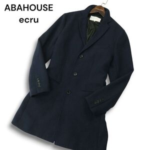 ABAHOUSE ecru アバハウス エクリュ 秋冬 ウール混★ メルトン チェスター コート Sz.48 メンズ 紺　A4T13590_C#N