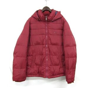 サイズ L TOMMY HILFIGER パテッド フーディー ジャケット 中綿 ワインレッド トミーヒルフィガー 古着 ビンテージ 3JA2010