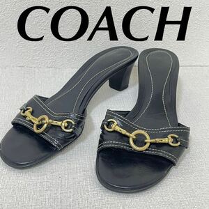 【美品】　COACH コーチ　オールドコーチ　サンダル　ヒール　パンプス　金金具　レザー　