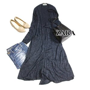 美品 ZARA KNIT ザラニット ゆったり綺麗め ノーボタン ロングニット カーディガン L 春 秋 合服 24D10