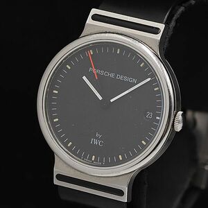 1円 保/箱付 稼働 良品 IWC　ポルシェデザイン ラウンド 黒文字盤 デイト QZ メンズ腕時計 NSY 0851400 5PRT