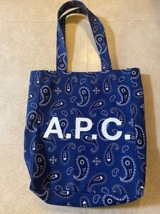 APC★トートバッグ★ネイビー★超美品★ペイズリー柄★バンダナ柄★青系★ブルー系★ユニセックス