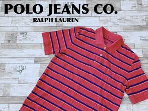 ☆送料無料☆ POLO JEANS CO. RALPH LAUREN ポロジーンズ ラルフローレン 古着 半袖 ボーダー ポロシャツ メンズ L レッド トップス 中古