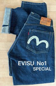 濃紺！雰囲気抜群　EVISUエヴィス　No.１　SPECIALジーンズ　LOT.2501/サイズ３１X３５/革パッチエヴィス/クリームペイント 2024-12