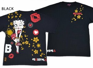 BETTY BOOP×絡繰魂 BETTY半袖Tシャツ◆絡繰魂 ブラックLサイズ 232003 和柄 和風 ベティーちゃん 刺繍 桜