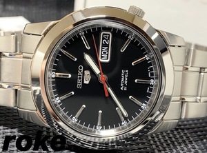 新品 SEIKO5 セイコー5 日本製 自動巻き 機械式 腕時計 ブラックダイヤル 裏ブタスケルトン ビジネスウォッチ カレンダー機能付き メンズ