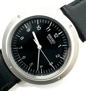 SEIKO◆シャリオ復刻/ベルト皺・使用感有/腕時計/アナログ/レザー/BLK/SS/7N01-0KC0