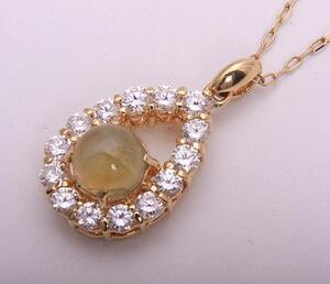 《質屋出品》k18★天然クリソベリルキャッツアイ1.28ct＋ダイアモンドネックレス★C-4205