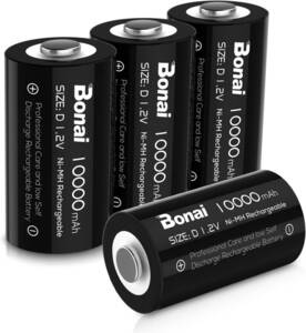 BONAI 単1形充電池 充電式ニッケル水素電池 高容量10000mAh 単一電池 充電式電池 4本入り 単一充電池セット 液漏れ