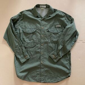 90s【Columbia】コロンビア PFG フィッシング 長袖シャツ L程度 オリーブ アウトドア キャンプ 登山 ワークシャツ ハンティング 白タグ