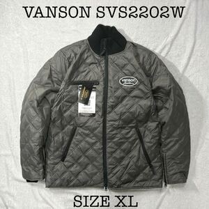 VANSON SVS2202W GY XLサイズ バンソン キルティング ナイロンジャケット 中綿入り 防水 防風 本革ワッペン 新品 正規 A60306-30