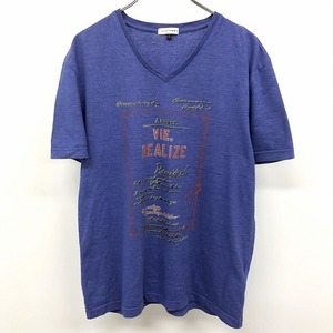 アーヴェヴェオム a.v.v HOMME ボックスTシャツ カットソー 英字プリント 文字 Vネック 半袖 綿×ポリ L ネザーネイビー系 青紫系 メンズ