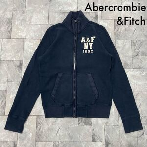 Abercrombie&Fitch アバクロ sweat スウェット ジップアップジャンパー アメカジ 刺繍ロゴ ネイビー サイズM ダメージ加工 玉FL3530