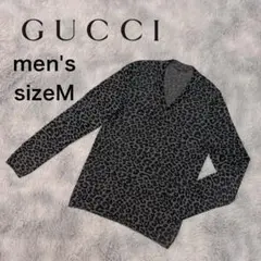 訳あり◇GUCCI カシミヤ Vネック ニットセーター 豹柄 men