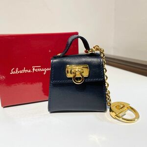 【美品】Salvatore Ferragamo フェラガモ バッグモチーフ ガンチーニ キーリング キーホルダー バッグチャーム NAVY ネイビー 濃紺 22 5641