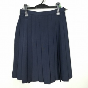 1円 スクールスカート 夏物 w66-丈63 紺 中学 高校 プリーツ 学生服 制服 女子 中古 HK7426