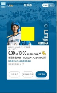 6/30(日) エスコンフィールド DUNLOP 普通車駐車券