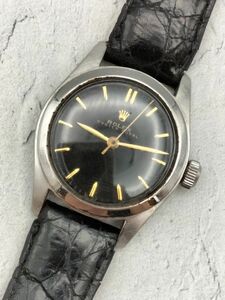 U68 1円～ 稼動品 ロレックス ROLEX オイスター ロイヤル OYSTER ROYAL 手巻き 腕時計 黒文字盤 シルバーカラー ボーイズ 社外革ベルト