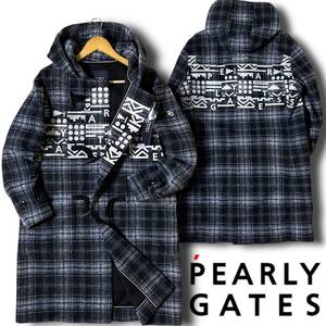 ◆新品 PEARLY GATES パーリーゲイツ 定価8.5万 防寒 ブリスターチェックジャガード ウールライク ボンディング ダッフルコート 4 M B5685