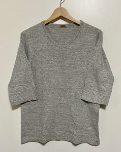 美品☆CHESWICK by SUGAR CANE チェスウィック シュガーケーン Vネック 7分丈Tシャツ M 灰色 グレー 霜降り 無地 シンプル インナー