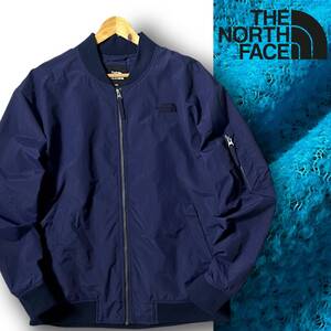 新品 THE NORTH FACE ノースフェイス 撥水 防水 防風 防寒 裏地フリース ロゴ刺繍 ボンバージャケット ブルゾン MA-1 XL ネイビー ◆B4110