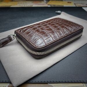 【実物撮影】新品 クロコダイル メンズ 長財布 ラウンドファスナー 未使用 ワニ 鰐 腹革 茶 ウォレット 小銭入れ カードケース 財布