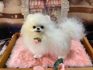 羊毛フェルト ハンドメイド ぬいぐるみ、犬、ポメラニアン、ドールハウス