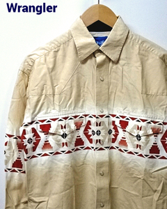 S【Wrangler Western L/S Shirts S/CH/P MC6651M ラングラー ウエスタンシャツ 80〜90年代 長袖 青タグ レア】