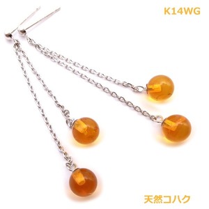 【送料無料】K14WGコハクデザインピアス■903858-020