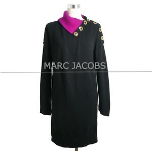 MARC JACOBS マークジェイコブス サイズS タートルネック 襟ボタン 長袖 膝丈 ニットワンピース 黒 ブラック