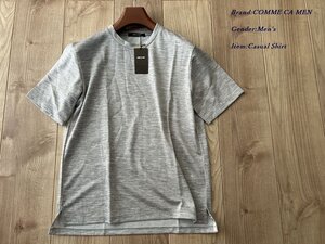 新品 COMME CA MEN コムサメン 日本製 麻プレーティングジャージー 半袖Tシャツ 03グレー Mサイズ 42TG03 定価16,500円