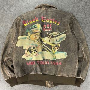 Vintage ECHTES LEDER Black Eagles AAF Band 本革 フライトレザージャケット レザージャケット ブルゾン 内側地図柄 ヴィンテージ メンズ