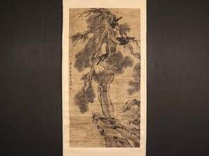 【模写】【伝来】cj1643〈張吾〉大幅 老木烏図 マクリ 中国画