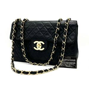 1円 良品 CHANEL シャネル デカ マトラッセ ココマーク ターンロック ラムスキン チェーン ショルダー バッグ dD0512N