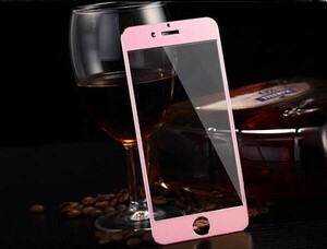 送料無料 ピンク iPhone6s plus iphone6 Plusアルミ ガラスフィルム 金属 フィルム カバー シール シート 画面 ローズゴールド 9H
