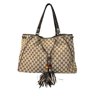 グッチ GUCCI 170206 GGキャンバス トートバッグ ハンドバッグ ロゴ タッセルチャーム 茶 ブラウン /JS 1106 レディース